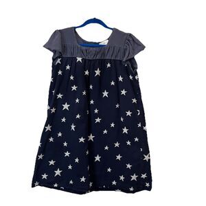 Hanna Andersson Navy Blue White Star Print Short Sleeve Dress Girls Size 120 6-7